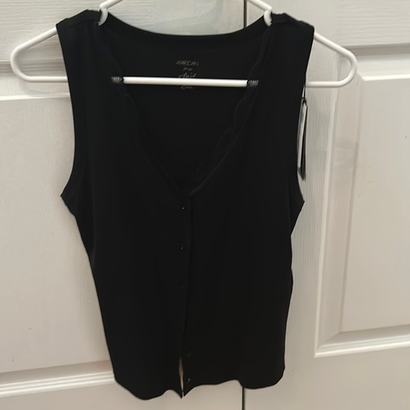 Black cotton lace trim vest with jersey stretch - Picture 1 of 3